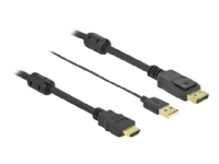 Delock - Video/lydkabel - HDMI, USB (kun strøm) hann til DisplayPort hann - 7 m - trippel beskyttelse - svart - 4K-støtte