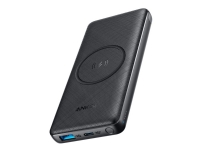 Anker PowerCore III 10K Wireless - Trådløs nødlader - 10000 mAh - 18 watt - IQ 3.0 - 2 utgangskontakter (USB, USB-C) - svart stoff