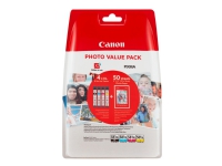 Canon CLI-581XL C/M/Y/BK Photo Value Pack - 4-pack - 8.3 ml - Høy ytelse - svart, gul, cyan, magenta - original - blekkbeholder / papirsett - for PIXMA TS6251, TS6350, TS6351, TS705, TS8252, TS8350, TS8351, TS8352, TS9550, TS9551
