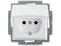 ABB-basic55 Schuko-stikkontakt, blank hvid, 16A, 1 modul,leveres inklusive afdækning med pillesikring og klaplåg
