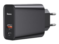 Baseus - Strømadapter - 30 watt - 5 A - 2 utgangskontakter (USB, USB-C) - svart - Den europeiske union