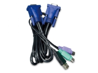 PLANET KVM-KC1-1.8, 1,8 m, USB, PS/2, USB, PS/2, VGA, Svart, Blå, D-sub port (15 female)