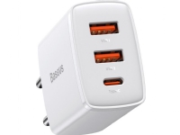 Baseus charger Baseus Compact Quick Charger, 2xUSB, USB-C, PD, 3A, 30W (white)