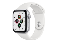 Apple Watch SE (GPS) - 44 mm - sølvaluminium - smartklokke med sportsbånd - fluorelastomer - hvit - båndbredde: S/M/L - 32 GB - Wi-Fi, Bluetooth - 36.2 g
