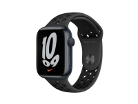 Apple Watch Nike Series 7 (GPS) - 45 mm - midnattsaluminium - smartklokke med Nike-sportsmerke - fluorelastomer - antrasitt/svart - båndbredde: S/M/L - 32 GB - Wi-Fi, Bluetooth - 38.8 g