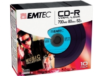 EMTEC Vinyl Look - 10 x CD-R - 700 MB (80 min) 52x - blå, gul, purpur, grønn, rosa - smalt cover