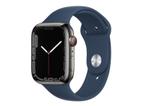 Apple Watch Series 7 (GPS + Cellular) - 45 mm - rustfritt grafittstål - smartklokke med sportsbånd - fluorelastomer - avgrunnsblå - båndbredde: Regular - 32 GB - Wi-Fi, Bluetooth - 4G - 51.5 g