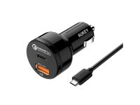 AUKEY CC-Y1 Biloplader 1x USB-C 1x USB Quick Charge 3.0 33W + micro USB kabel Sort