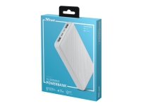 Trust Primo Compact - Strømbank - 15000 mAh - 55.5 Wh - 15 watt - 3 A - Fast Charge - 3 utgangskontakter (2 x USB, USB-C) - på kabel: Micro-USB - hvit