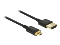 Delock Slim High Quality - HDMI-kabel med Ethernet - mikro-HDMI hann til HDMI hann - 25 cm - tredobbeltskjermet snodd ledningspar - svart - 4K-støtte