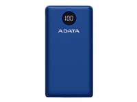 ADATA P20000QCD - Strømbank - 20000 mAh - 74 Wh - 18 watt - PD 3.0, QC 3.0 - 4 utgangskontakter (USB, USB-C) - på kabel: USB-C - blå