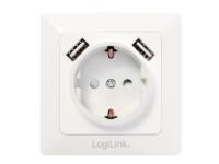 LogiLink PA0162, 2 x USB + CEE 7/3, Hvit, CE, 250 V, 0,21 A, 50 Hz
