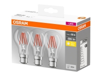 OSRAM BASE CLASSIC A - LED-filamentlyspære - form: A60 - klar finish - E27 - 7 W (ekvivalent 60 W) - klasse E - varmt hvitt lys - 2700 K (en pakke 3)