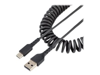 StarTech.com 20in (50cm) USB A to C Charging Cable, Coiled Heavy Duty Fast Charge & Sync, High Quality USB 2.0 A to USB Type-C Cable, Rugged Aramid Fiber, Durable Male to Male USB Cable - USB-kabel - USB (hann) til USB-C (hann) - USB 2.0 - 3 A - 50 c
