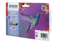 Epson T0807 Multipack - Svart, gul, cyan, magenta, lys magenta, lys cyan - original - blære med RF/lyd-alarm - blekkpatron - for Stylus Photo P50, PX650, PX660, PX700, PX710, PX720, PX730, PX800, PX810, PX820, PX830