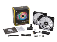CORSAIR LL Series LL140 RGB Dual Light Loop - Kabinettvifte - 140 mm - hvit, blå, gul, rød, grønn, oransje, fiolett - 14 cm (en pakke 2)