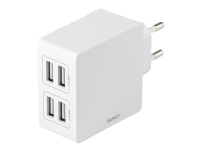 DELTACO USB-AC176 - Strømadapter - 24 watt - 4.8 A - 4 utgangskontakter (USB) - hvit