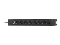 DELTACO GT-198 - Flerkoplingslist - 3.5 kW - inngang: CEE 7/7 - utgangskontakter: 8 (CEE 7/4) - 3 m - svart