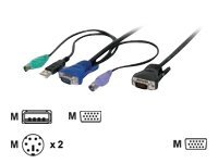 DIGITUS - Tastatur / video / musekabel (KVM) - USB, PS/2, HD-15 (VGA) (hann) til HD-15 (VGA) (hann) - 5 m - svart