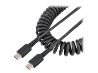 StarTech.com 20in (50cm) USB C Charging Cable, Coiled Heavy Duty Fast Charge & Sync USB-C Cable, USB 2.0 Type-C Cable, Rugged Aramid Fiber, Durable Male to Male USB Cable, Black - USB-kabel - USB-C (hann) til USB-C (hann) - USB 2.0 - 3 A - 50 cm - ru