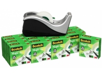 Scotch magic usynlig tape, 16 ruller, 19 mm x 33 m + tung sølvdispenser