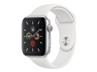 Apple Watch Series 5 (GPS + Cellular) - 44 mm - sølvaluminium - smartklokke med sportsbånd - fluorelastomer - hvit - båndbredde: S/M/L - 32 GB - Wi-Fi, Bluetooth - 4G - 36.5 g