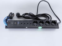 Götessons Bi-Box Power Inlay - Uttak - HD-15, RJ-45 X 4, stereo minijack 3,5 mm, HDMI, USB, strøm X 4 - svart