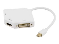 DELTACO DP-MULTI2 - Video adapter - Mini DisplayPort hann til HD-15 (VGA), DVI-I, HDMI hunn - 25 cm - hvit