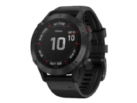 Garmin fenix 6 Pro - 47 mm - svart - sportsur med bånd - silikon - svart - håndleddstørrelse: 125-208 mm - display 1.3 - 32 GB - Bluetooth, Wi-Fi, ANT+ - 60 g