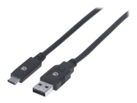 Manhattan USB-C to USB-A Cable, 2m, Male to Male, 5 Gbps (USB 3.2 Gen1 aka USB 3.0), 3A (fast charging), Black, Lifetime Warranty, Polybag - USB-kabel - USB-C (hann) til USB-type A (hann) - USB 3.1 Gen1 - 3 A - 2 m - formstøpt - svart