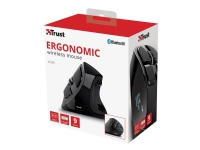 Trust Voxx - Vertikal mus - ergonomisk - høyrehendt - optisk - 9 knapper - trådløs - Bluetooth, 2.4 GHz - USB trådløs mottaker