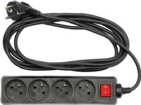 VOREL EXTENSION CABLE EARTHED 4 - SOCKETS 1.5m BLACK, SWITCH 72630
