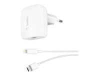 Belkin BOOST CHARGE Wall Charger - Strømadapter - 20 watt - Fast Charge, PD (USB-C) - på kabel: Lightning - hvit - for Apple iPad/iPhone/iPod (Lightning)