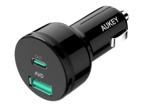 Aukey CC-Y7 - Bilstrømadapter - 3 A - AiPower, PD 2.0 - 2 utgangskontakter (USB, USB-C)