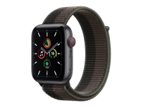 Apple Watch SE (GPS + Cellular) - 44 mm - space gray aluminum - smartklokke med sportssløyfe - vevet nylon - tornado/grå - håndleddstørrelse: 145-220 mm - 32 GB - Wi-Fi, Bluetooth - 4G - 36.36 g