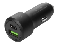 DELTACO USBC-CAR122 - Bilstrømadapter - 36 watt - 3 A - PD - 2 utgangskontakter (USB, USB-C) - svart