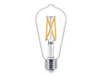 Philips - LED-filamentlyspære - form: ST64 - klar finish - E27 - 7 W (ekvivalent 60 W) - klasse A++ - varmglødslys - 2200-2700 K