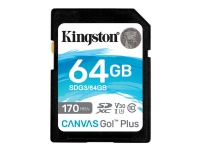 Kingston Canvas Go! Plus - Flashminnekort - 64 GB - Video Class V30 / UHS-I U3 / Class10 - SDXC UHS-I