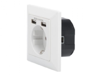 Digitus Socket with 2 USB ports - Strømadapter (strøm, 2 x USB) - hvit, RAL 9003
