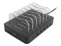 DELTACO DPS-0200 - Ladestasjon - 50 watt - Fast Charge, PD - 6 utgangskontakter (USB-C, 5 x 4-pins USB-type A) - svart