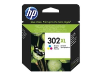 HP 302XL - Høy ytelse - farge (cyan, magenta, gul) - original - blekkpatron - for Deskjet 11XX, 21XX, 36XX Envy 451X, 452X Officejet 38XX, 46XX, 52XX