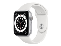 Apple Watch Series 6 (GPS) - 44 mm - sølvaluminium - smartklokke med sportsbånd - fluorelastomer - hvit - båndbredde: S/M/L - 32 GB - Wi-Fi, Bluetooth - 36.5 g