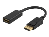 DELTACO - Video adapter - DisplayPort hann til HDMI hunn - 20 cm - svart - 4K-støtte