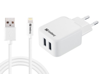 Sandberg - Strømforsyningsadapter - 2.4 A (USB) - Dual - inkl. Lightning 1 m. - for Apple iPad/iPhone/iPod