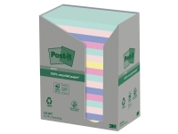 Sticky notes post-it® recycling, 76 x 127 mm, ass. farver, pakke a 16 stk.