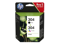 HP 304 - 2-pack - farge (cyan, magenta, gul), pigmentert svart - original - blekkpatron - for AMP 130 Deskjet 26XX, 37XX ENVY 50XX