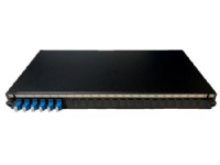 Fiber patchpanel 19 1HE, bestykket med: 6x LC duplex OS2 blå, 12x pigtails, 1x splidsekasette, 12x splidsesøm, farve: sort