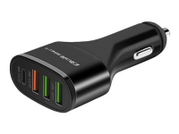 Qoltec Universal - Bilstrømadapter - 51 watt - 5 A - QC 3.0, Smart IC - 4 utgangskontakter (USB, 2 x USB, USB-C) - svart