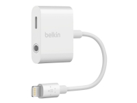 Belkin 3.5 mm Audio + Charge RockStar - Belysning til hodetelefonsjakk / ladeadapter - Lightning hann til 4-polsminijakk, Lightning hunn - hvit - for Apple iPad/iPhone (Lightning)