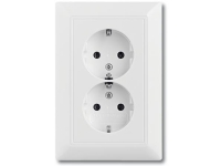 ABB-basic55 Dobbelt schuko-stikkontakt, blank hvid, 16A, med pillesikring. Passer i 1 modul dåse, leveres komplet med ramme & afdæk